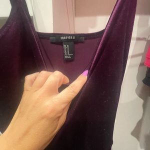 Purple velour one piece long pant romper